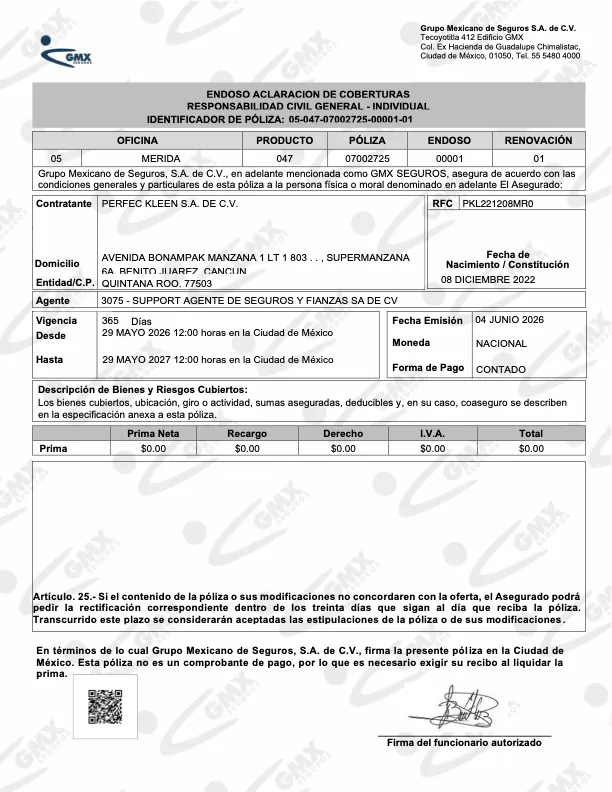 Documentación oficial Kleen — REPSE y GMX Seguros
