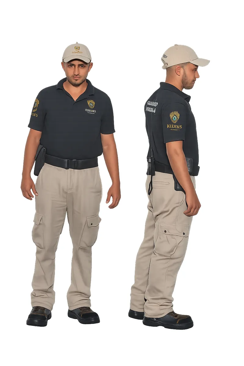 Uniforme masculino Kleen — camisa polo y equipo táctico